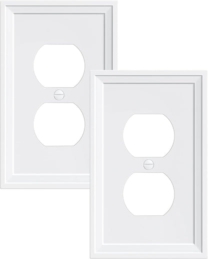 2-Pack Duplex Outlet Cover, Natural Bamboo Fiber Switch Plates and Outlet Covers, White Decorative