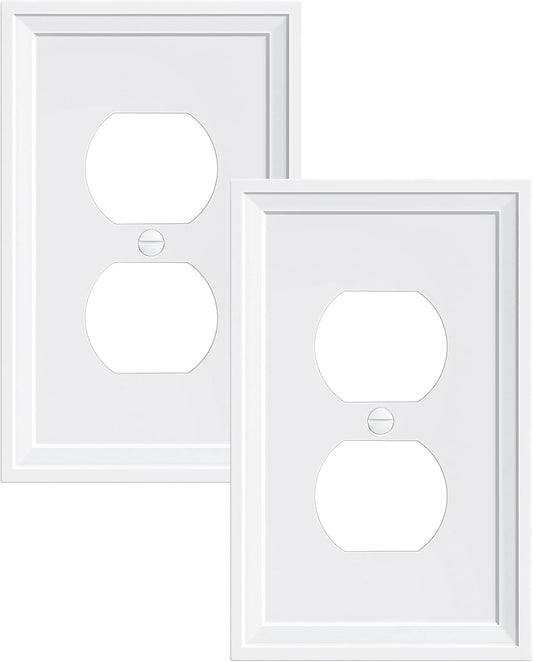 2-Pack Duplex Outlet Cover, Natural Bamboo Fiber Switch Plates and Outlet Covers, White Decorative