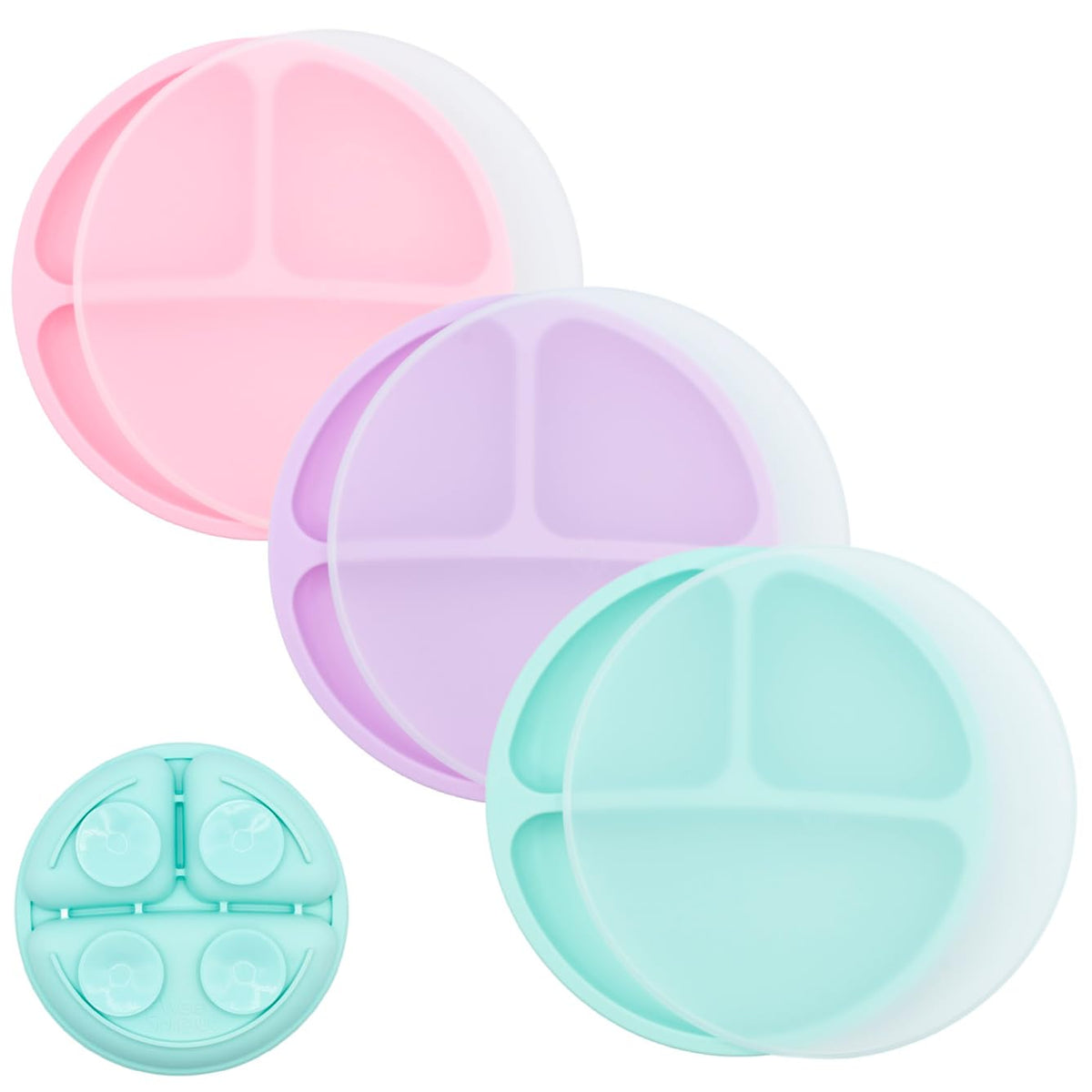 WeeSprout Suction Plates for Babies With Lids & Toddlers - 100% Silicone, Dinnerware Stays Put
