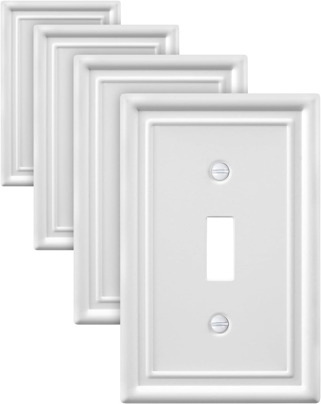 4-Pack Single Toggle Wallplate, White Light Switch Cover Plate, Metal Switch Plate Covers