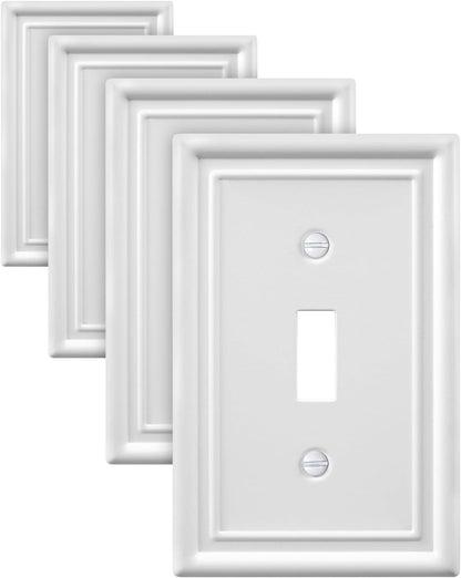 4-Pack Single Toggle Wallplate, White Light Switch Cover Plate, Metal Switch Plate Covers