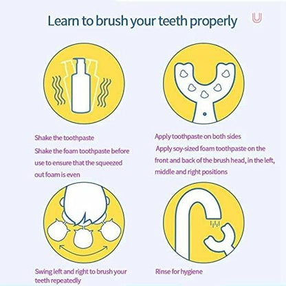 Kids Electric Toothbrush，U Shaped toddler Toothbrush Waterproof Battery Powered 360 Automatic Sonic