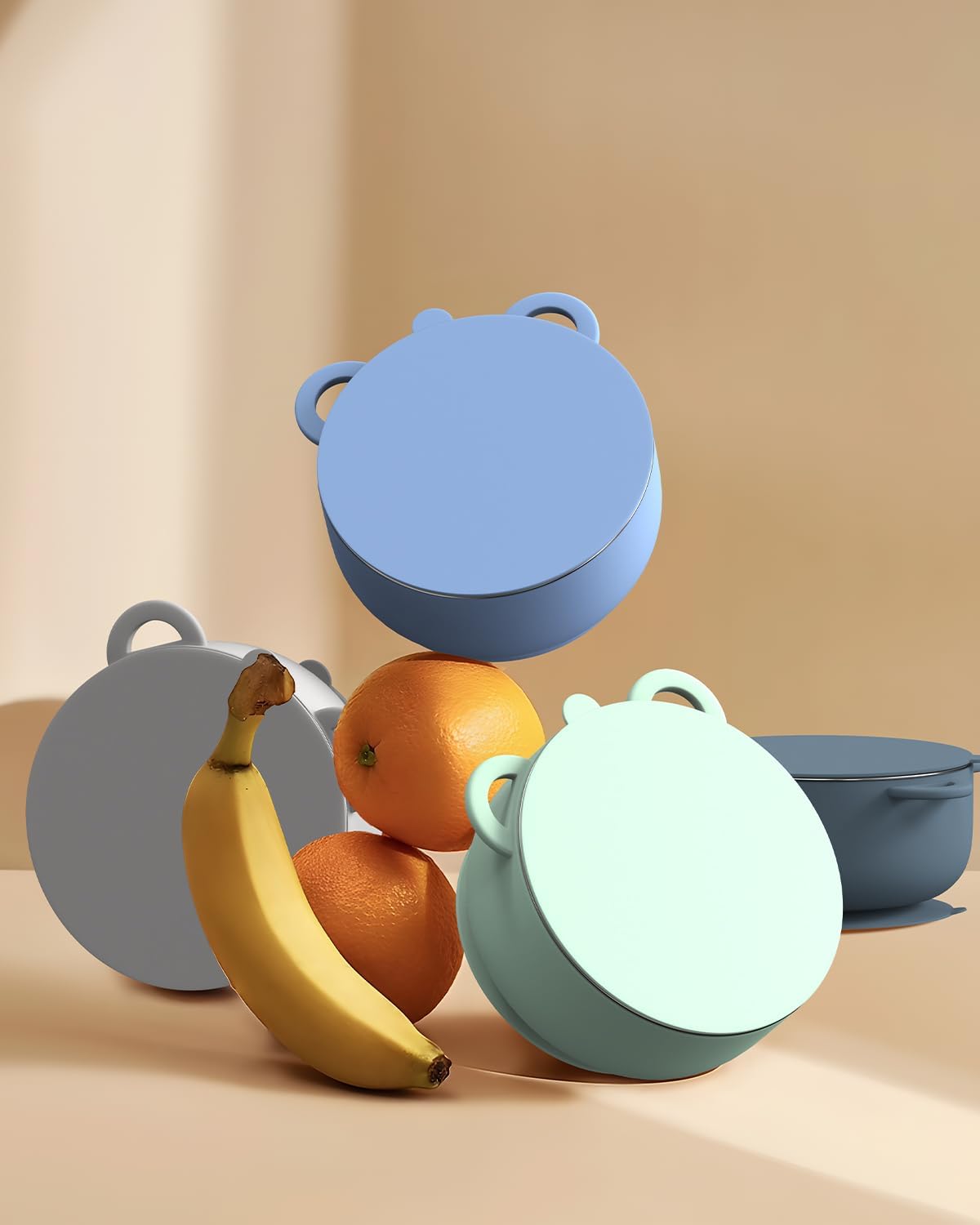 Baby Suction Bowls with Lids 4-Pack, 2-in-1 Stainless Steel 304 Toddler Bowl & Removable Silicone