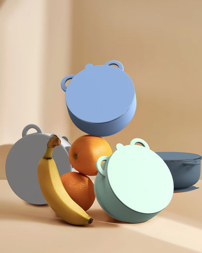 Baby Suction Bowls with Lids 4-Pack, 2-in-1 Stainless Steel 304 Toddler Bowl & Removable Silicone