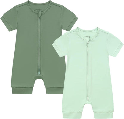 JunNeng Baby Boy Girl 2 Pack Rayon of Bamboo Summer Sleeper Infant Soft Short Sleeve Zipper