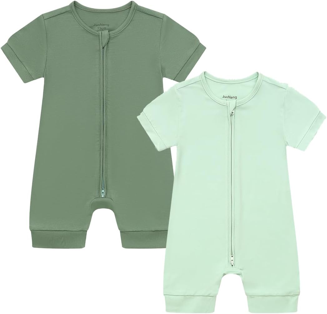 JunNeng Baby Boy Girl 2 Pack Rayon of Bamboo Summer Sleeper Infant Soft Short Sleeve Zipper