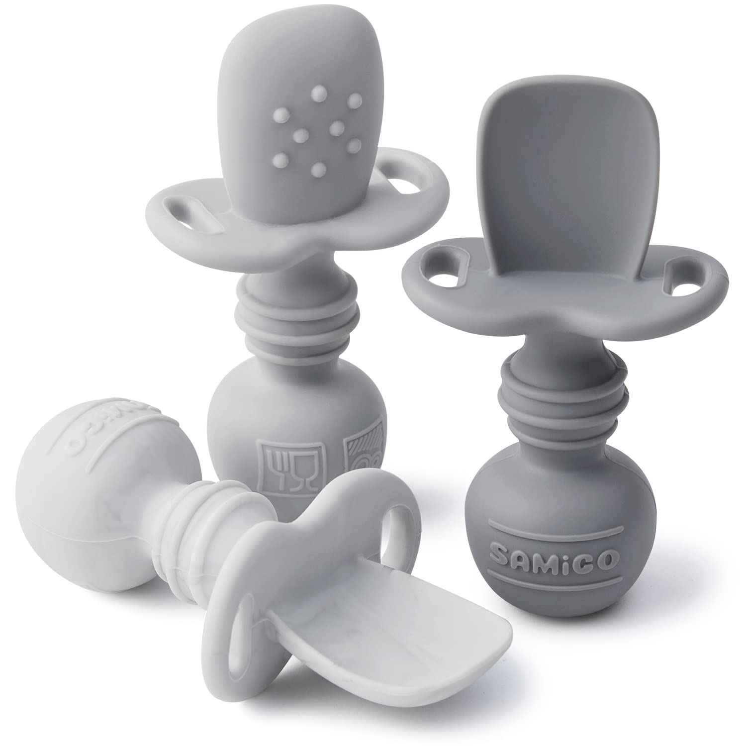 SAMiGO Silicone Baby Spoons Self Feeding 6+ Months - Infant Toddler Utensils - First Stage Baby Led