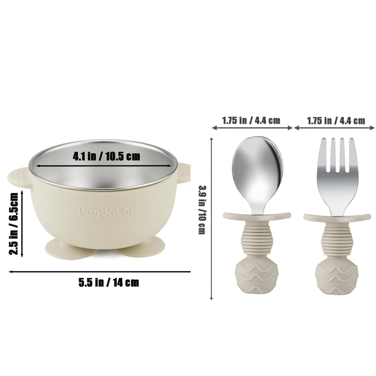 PandaEar 8PCS Baby Feeding Set | Stainless Steel Suction Plates and Bowls with Silicone Fork and