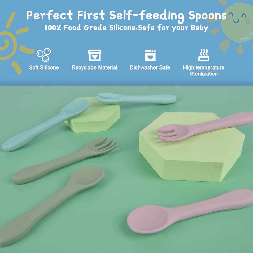 Vicloon Silicone Baby Fork and Spoon Set, 6PCS Baby Led Weaning Utensils, First Stage Feeding Set