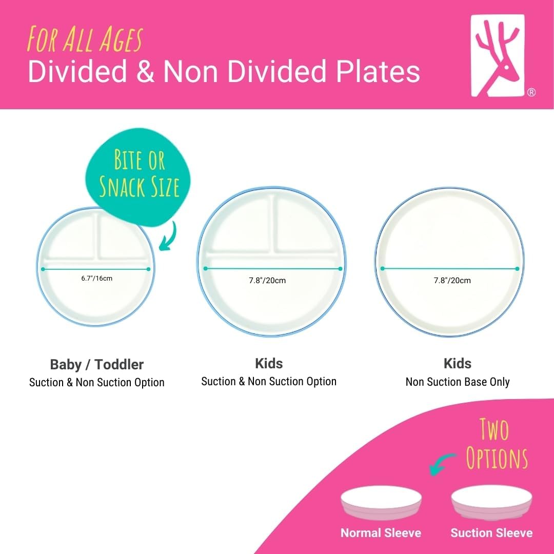 Elk and Friends Kids 6.7” Porcelain Divided Plates with Silicone Sleeves | Suitable for