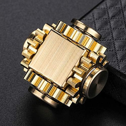 Fidget Cube Spinner, Linkage 4 Gears Figity Spin Finger Games, Metal Brass with Super Smooth