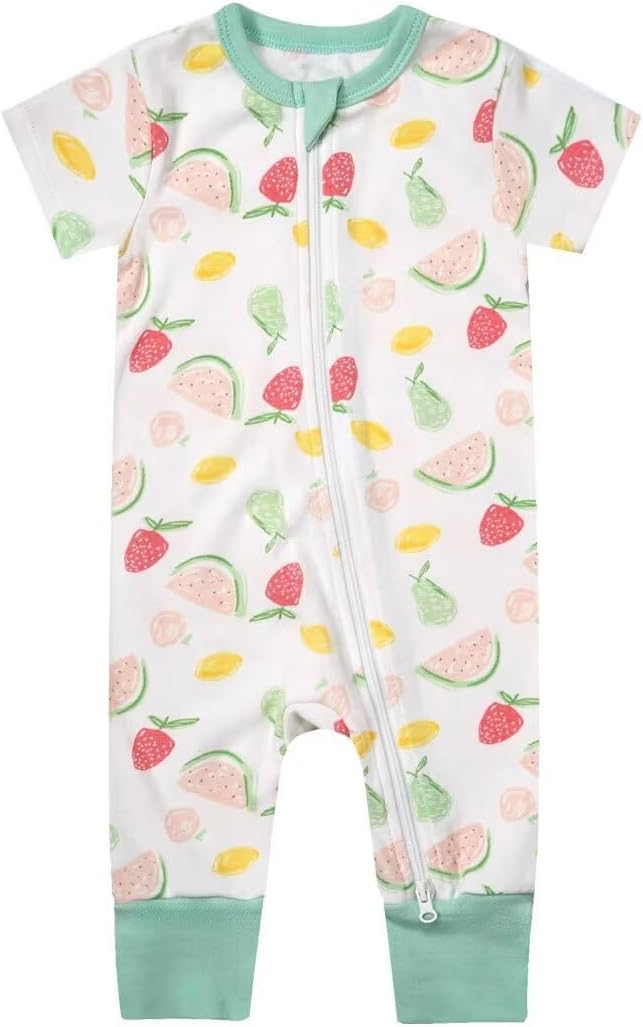 Teach Leanbh Toddler Baby Boys Girls Footless Pajamas Cotton 2 Way Zipper Printing Short Sleeve