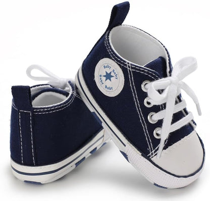 Unisex Baby Girls Boys Canvas High-top Shoes, Newborn Infant Anti-Slip Soft Sole Frist Walking