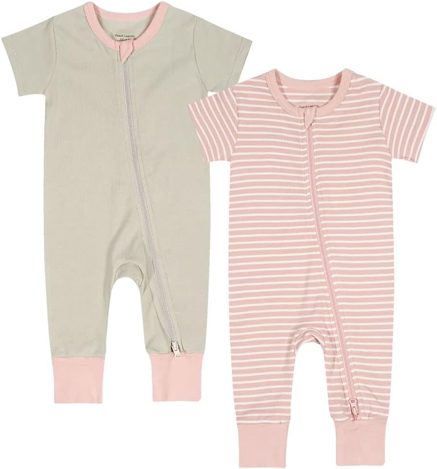 Teach Leanbh Toddler Baby Boys Girls 2-Pack Pajamas Cotton 2 Way Zipper Short Sleeve Footless