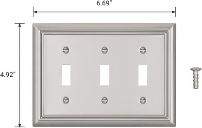 DEWENWILS Tripple Toggle Wallplates, Brushed Nickel Light Switch Covers, Heavy Duty Matel Material