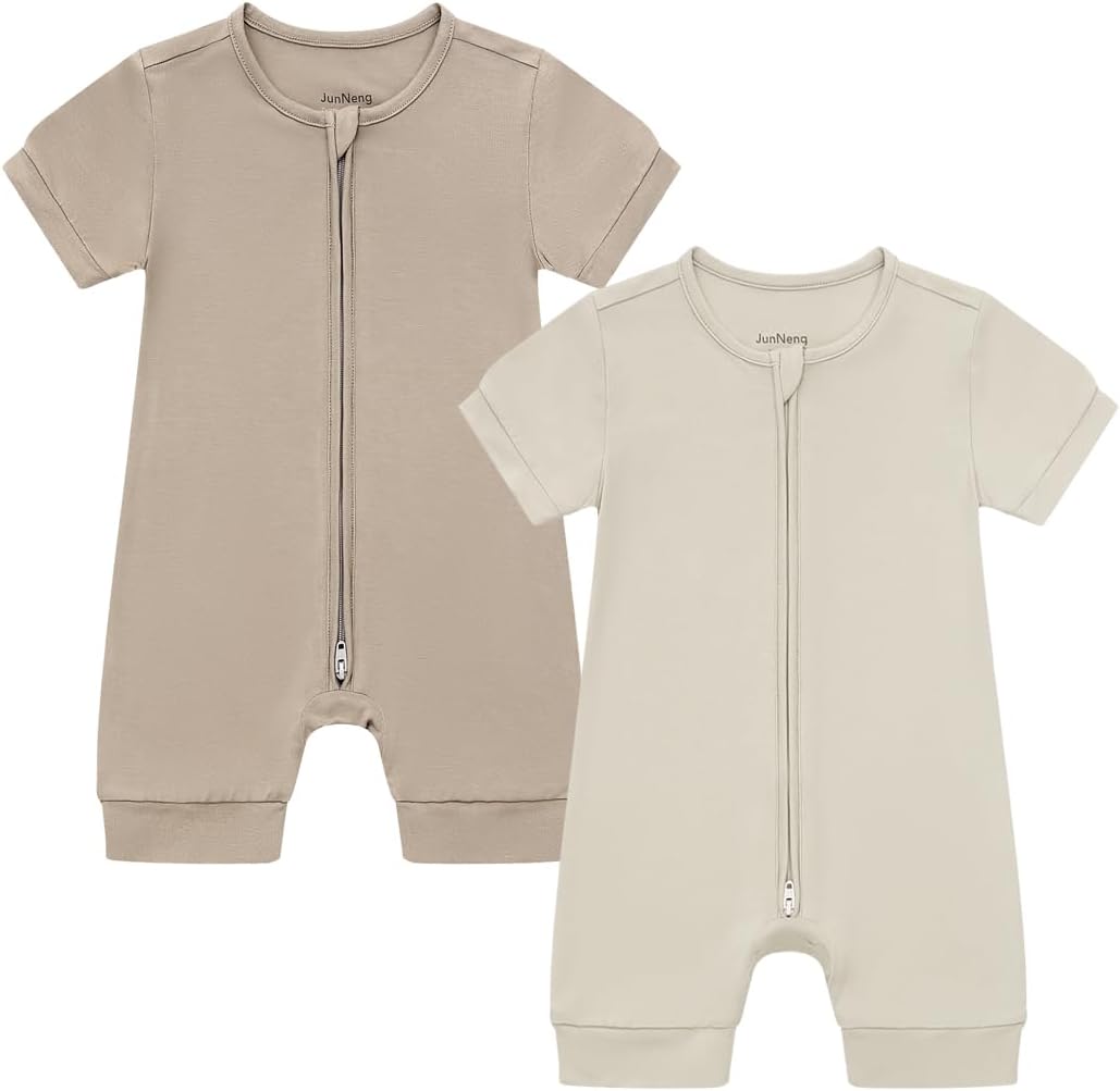 JunNeng Baby Boy Girl 2 Pack Rayon of Bamboo Summer Sleeper Infant Soft Short Sleeve Zipper