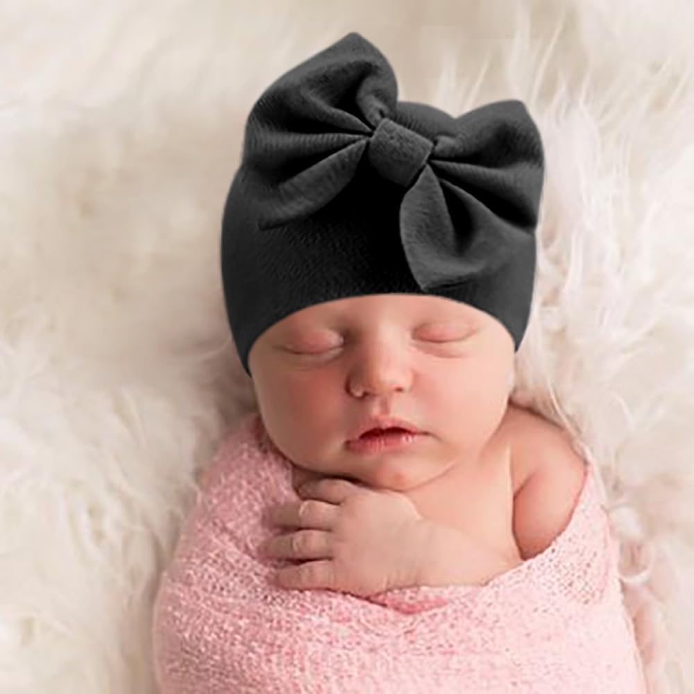 BQUBO Newborn Baby Hats Mittens Set Hospital Hat Beanie Infant Bow Hats Baby Gloves No Scratch