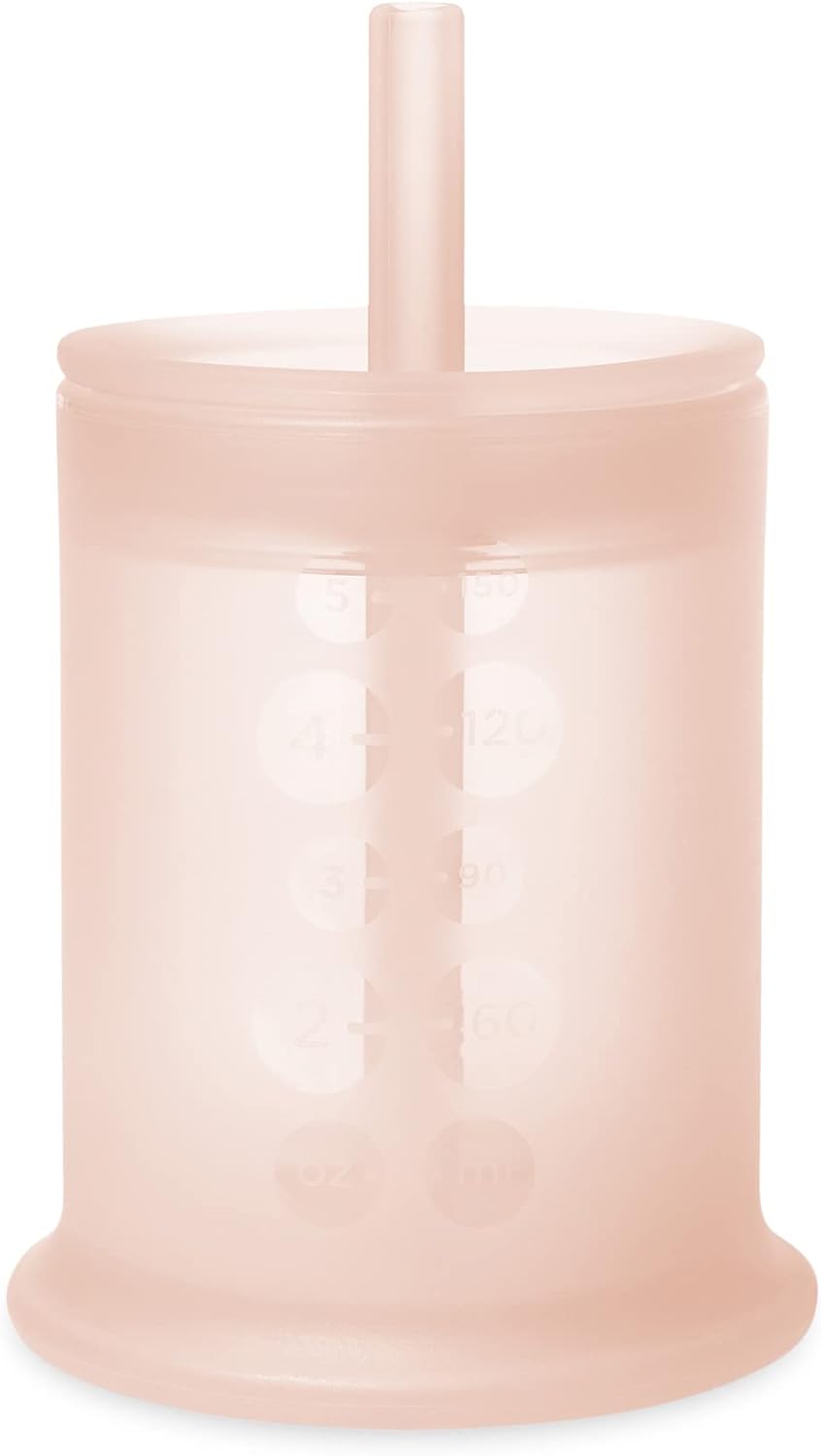 Olababy Silicone Training Cup with Straw Lid | Babies Water Drinking Cup | 6+ Mo Infant To 12-18