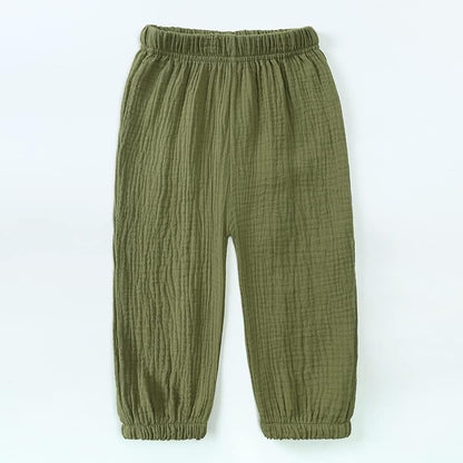 MYGBCPJS Baby Boys Girls Cotton Linen Trousers Kids Casual Ankle Pants Loose Long Bloomers