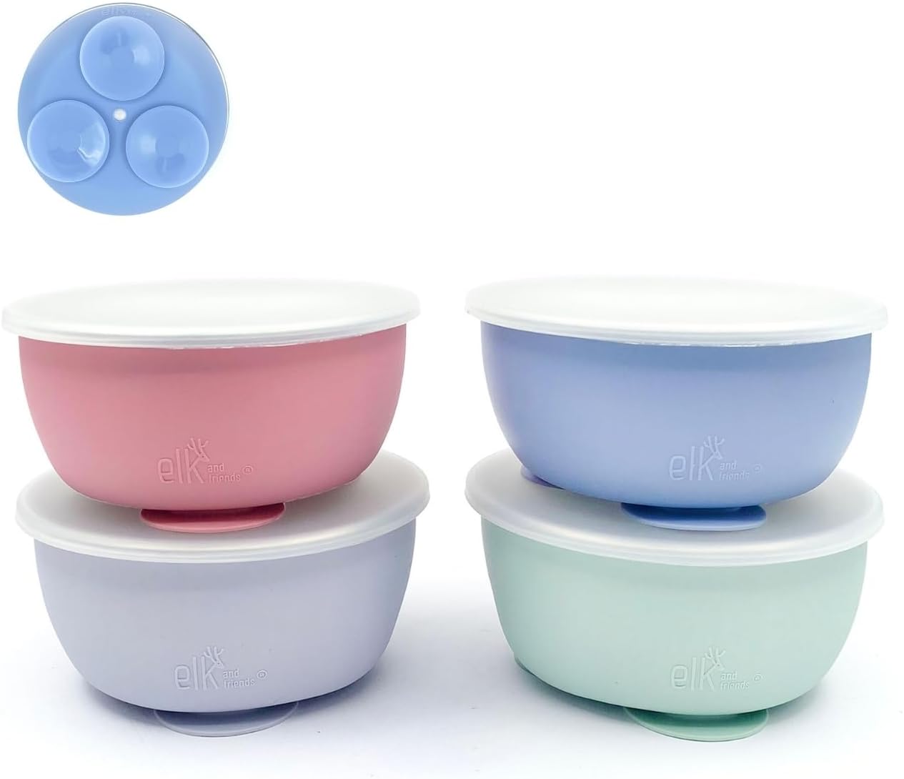 Elk and Friends Stainless Steel Bowls with Silicone Sleeve for Babies & Toddlers | Lids Included |