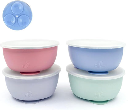 Elk and Friends Stainless Steel Bowls with Silicone Sleeve for Babies & Toddlers | Lids Included |
