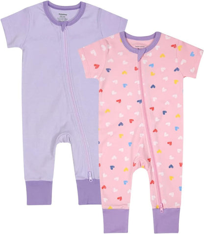 Teach Leanbh Baby Boys Girls 2 Pack 2 Way Zipper Footless Pajamas Cotton Short Sleeve Printing