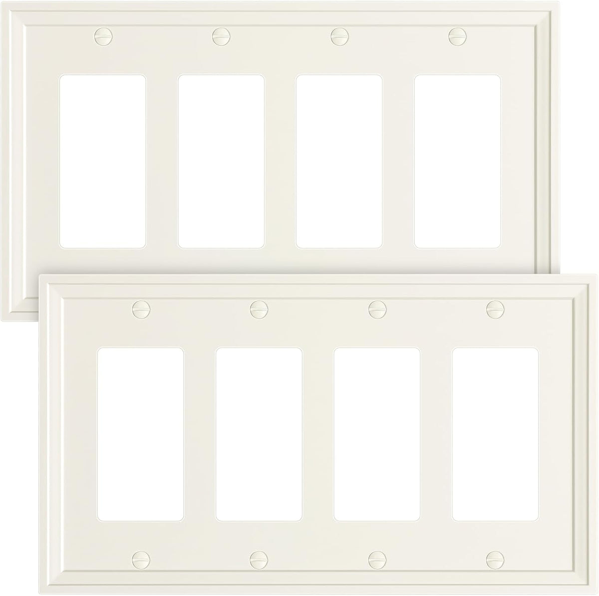 2-Pack Quad Decorator Outlet Cover Plate, Light Almond Modern Decorative Switch Plates and Outlet