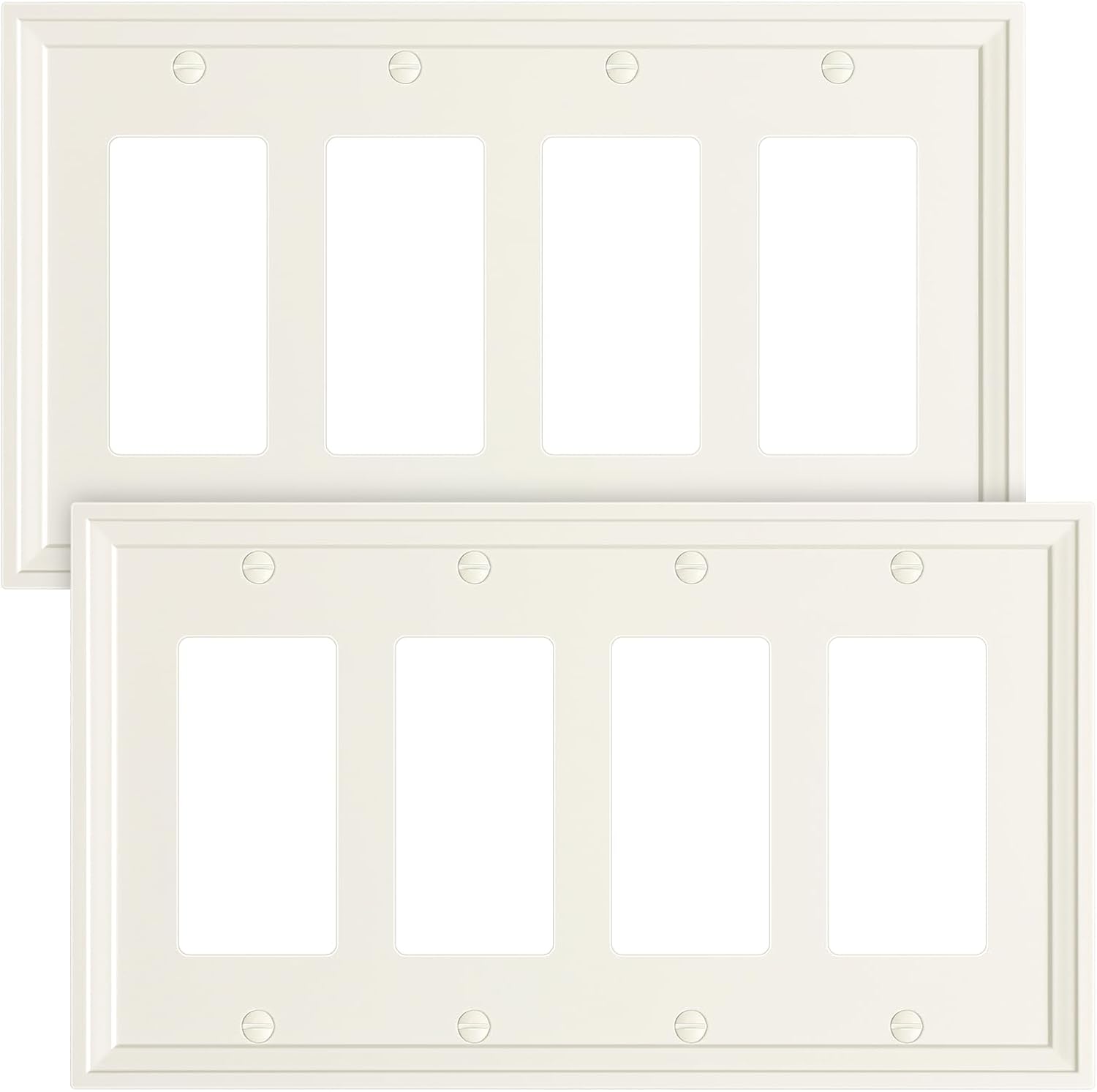 2-Pack Quad Decorator Outlet Cover Plate, Light Almond Modern Decorative Switch Plates and Outlet