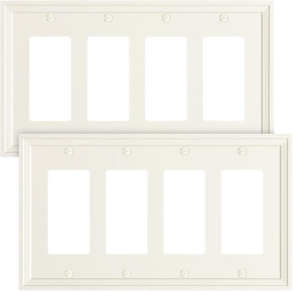 2-Pack Quad Decorator Outlet Cover Plate, Light Almond Modern Decorative Switch Plates and Outlet