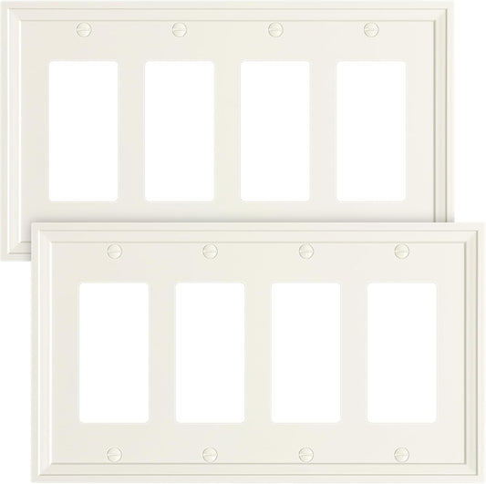 2-Pack Quad Decorator Outlet Cover Plate, Light Almond Modern Decorative Switch Plates and Outlet