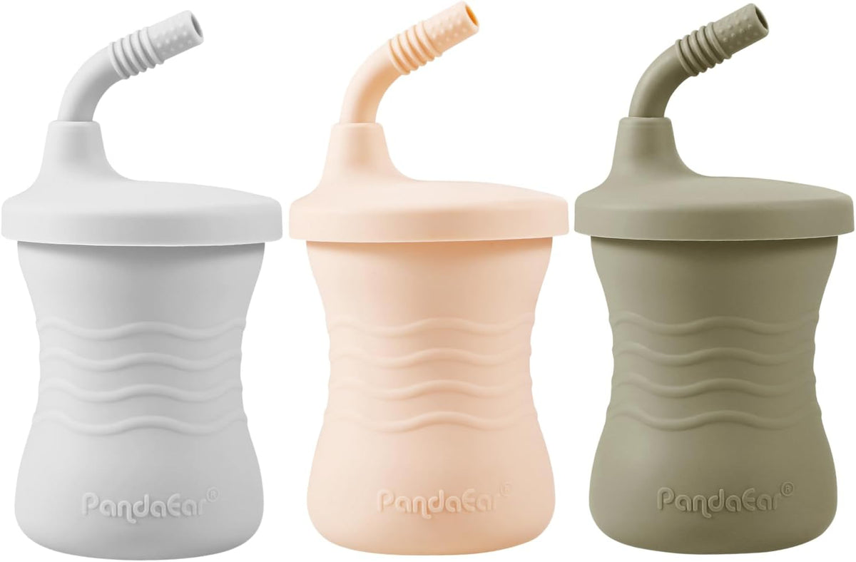 PandaEar Silicone Training Cup, 3 Pack Baby Drinking Sippy Cups with Straw for Baby and Toddler 6