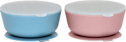 WeeSprout Suction Bowls for Baby & Toddlers (Set of 2) - 100% Silicone w/Plastic Lid - Leak Proof
