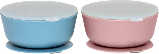 WeeSprout Suction Bowls for Baby & Toddlers (Set of 2) - 100% Silicone w/Plastic Lid - Leak Proof