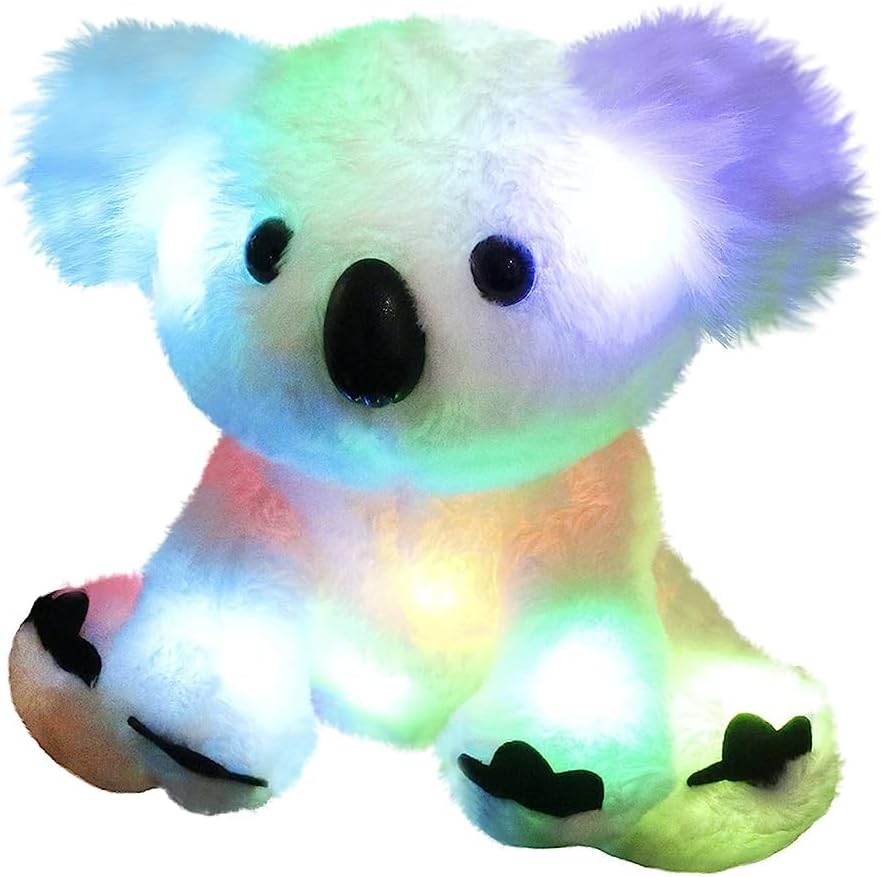 Glow Guards 10'' Light up White Koala Stuffed Animal LED Soft Plush Wildlife Toy with Rainbow Night