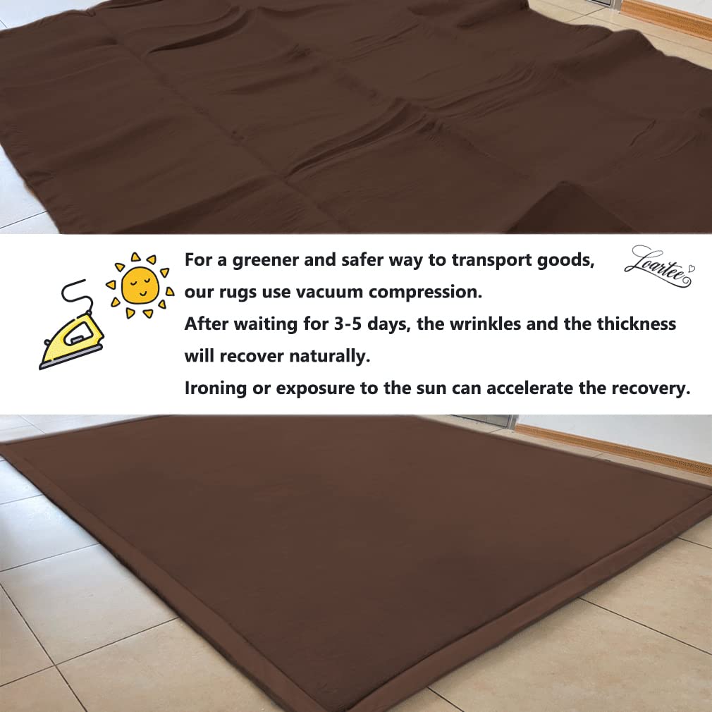 Loartee Coral Velvet Crawling Rug (5.0'x 6'8", Coffee) for Toddler Children Play Area Rug Yoga Mat