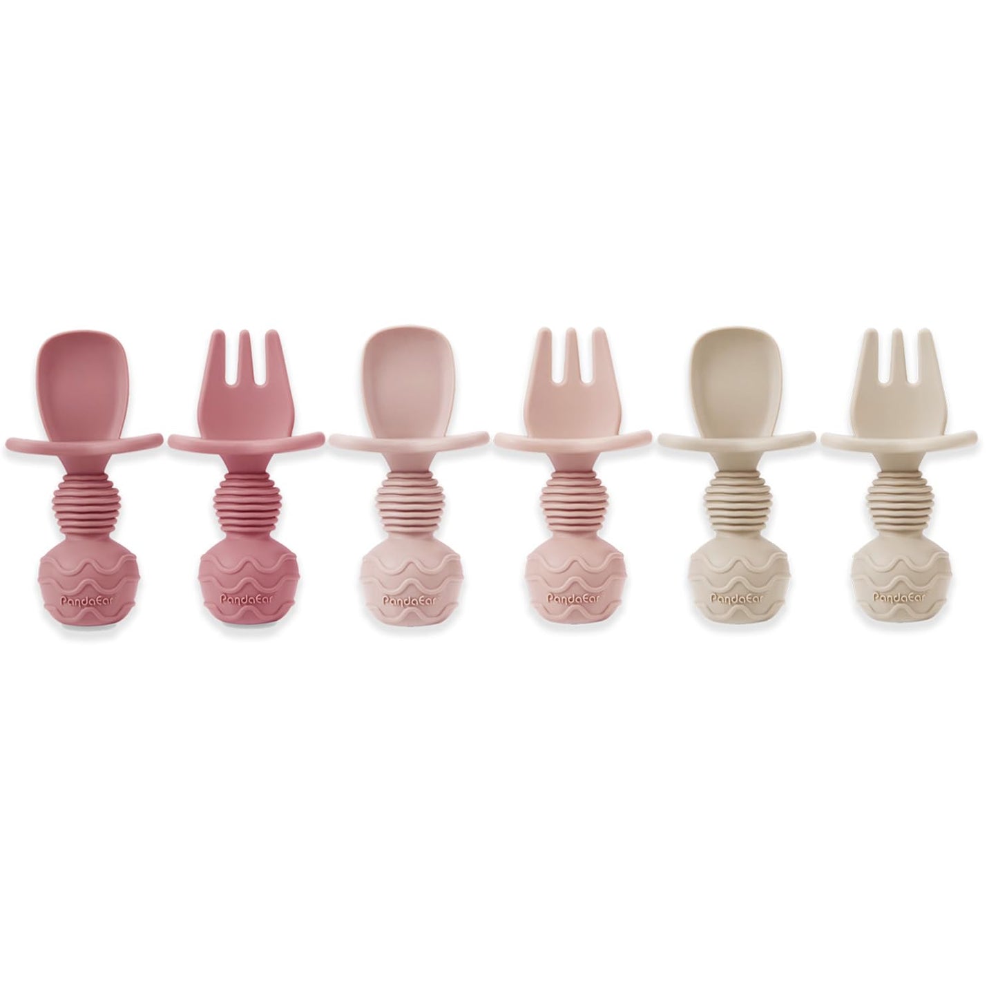 PandaEar 6 Pack Silicone Baby Spoons and Fork Feeding Set- Anti-Choke First Self Feeding Utensils