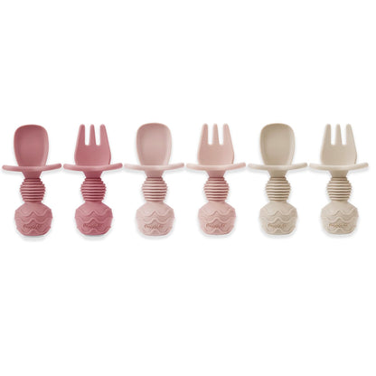 PandaEar 6 Pack Silicone Baby Spoons and Fork Feeding Set- Anti-Choke First Self Feeding Utensils