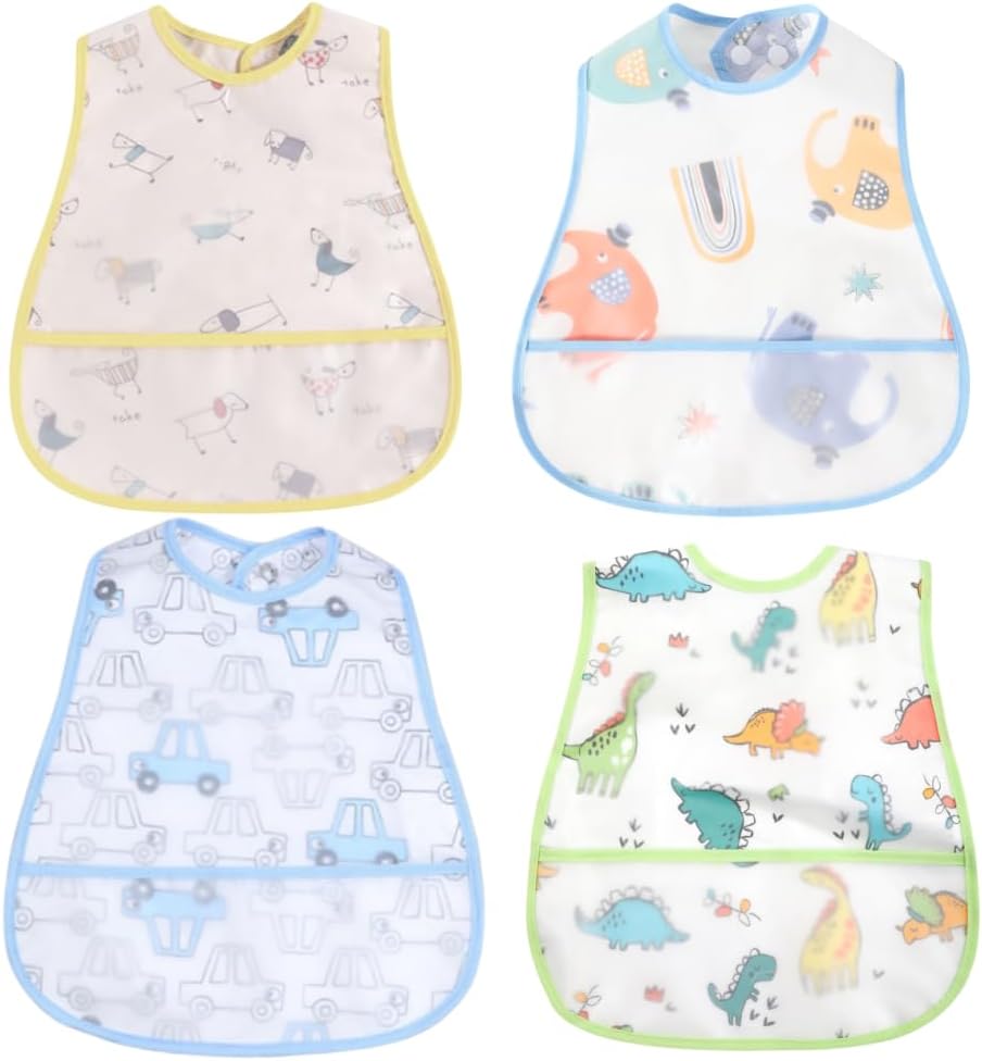 Baby bibs Waterproof Toddler bib - Feeding bib with Pocket for Infant Boy Girl Washable 6-36M