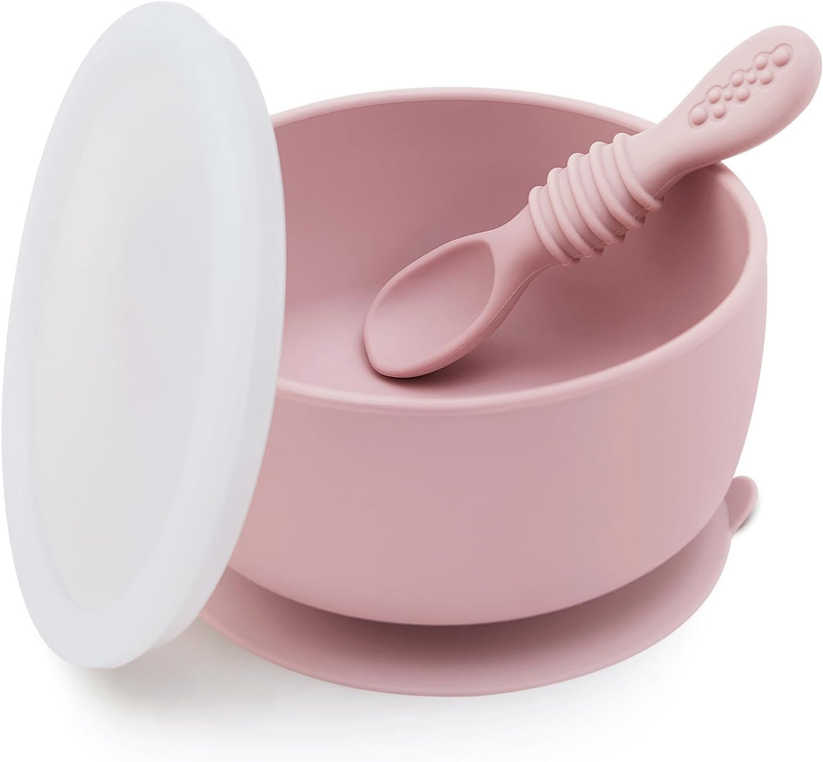 SAMiGO Silicone Baby Bowl and Spoon Set with Suction and Lid, First Stage Self Feeding Essentials