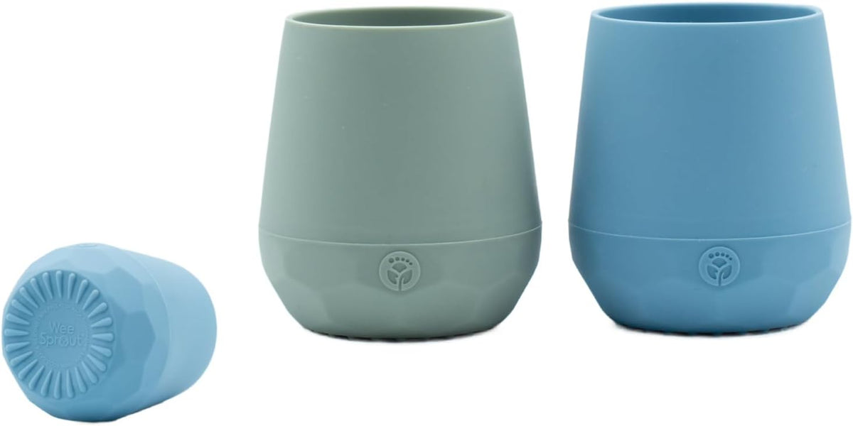 WeeSprout Silicone Baby Training Cups - Set of 2 Soft Silicone Cups - 2 oz Open Cup for Baby 6+