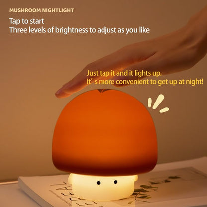 Cute Baby Night Light for Kids,Rechargeable Dimmable Silicone Nursery Toddler Mushroom