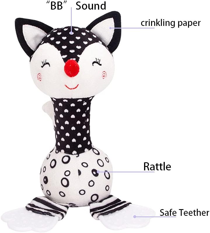 D-KINGCHY Baby Toys 0-12 Months, Black and White Newborn Toys, Soft Plush Rattle Stuffed Animal Toy