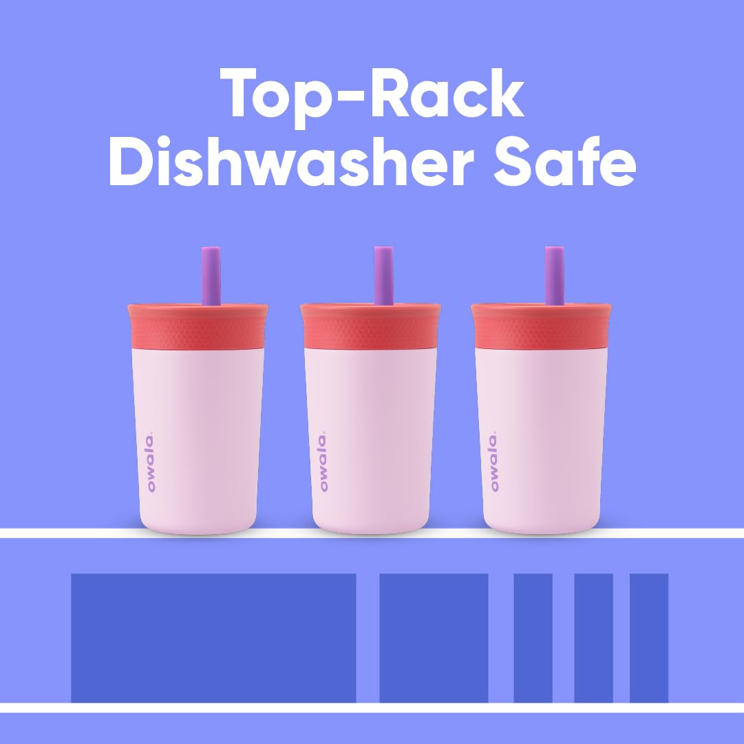 Owala Kids Insulation Stainless Steel Tumbler with Spill Resistant Flexible Straw, Easy to Clean
