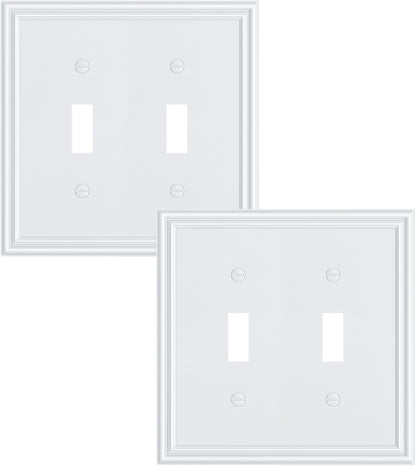 2-Pack Double Toggle Light Switch Cover Plate, Durable Solid Zinc Alloy Decorative Dual Switch