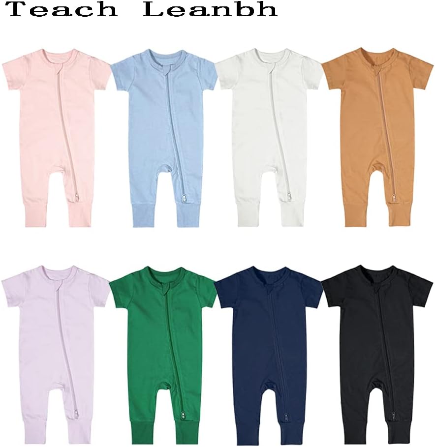 Teach Leanbh Toddler Unisex Baby Bamboo Viscose Pajamas 2 Way Zipper Short Sleeve Footless Romper