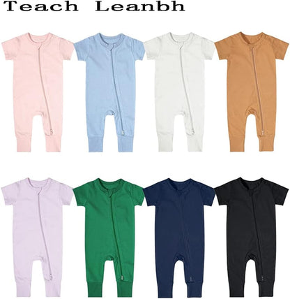 Teach Leanbh Toddler Unisex Baby Bamboo Viscose Pajamas 2 Way Zipper Short Sleeve Footless Romper