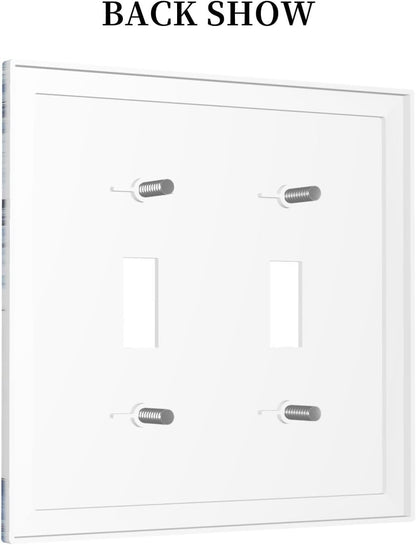 Decorative Switch Plates White Marble Navy Blue Line Fluid 2 Gang Double Toggle Outlet Light Switch