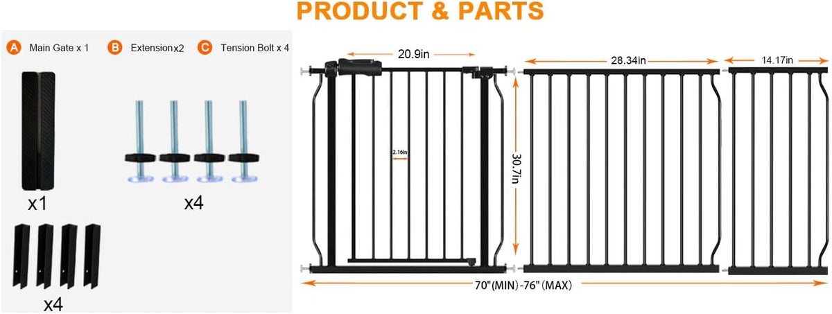 HOOEN 30" Tall Extra Wide Baby Gate for Doorways & Stairs - Large Pressure Mounted Dog & Child