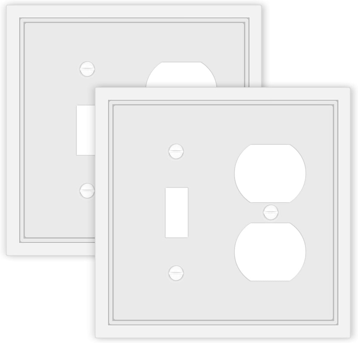 Toggle/Duplex Combo Light Switch Cover Plate White Classic Decorative Switch Plates Cover 2 Gang