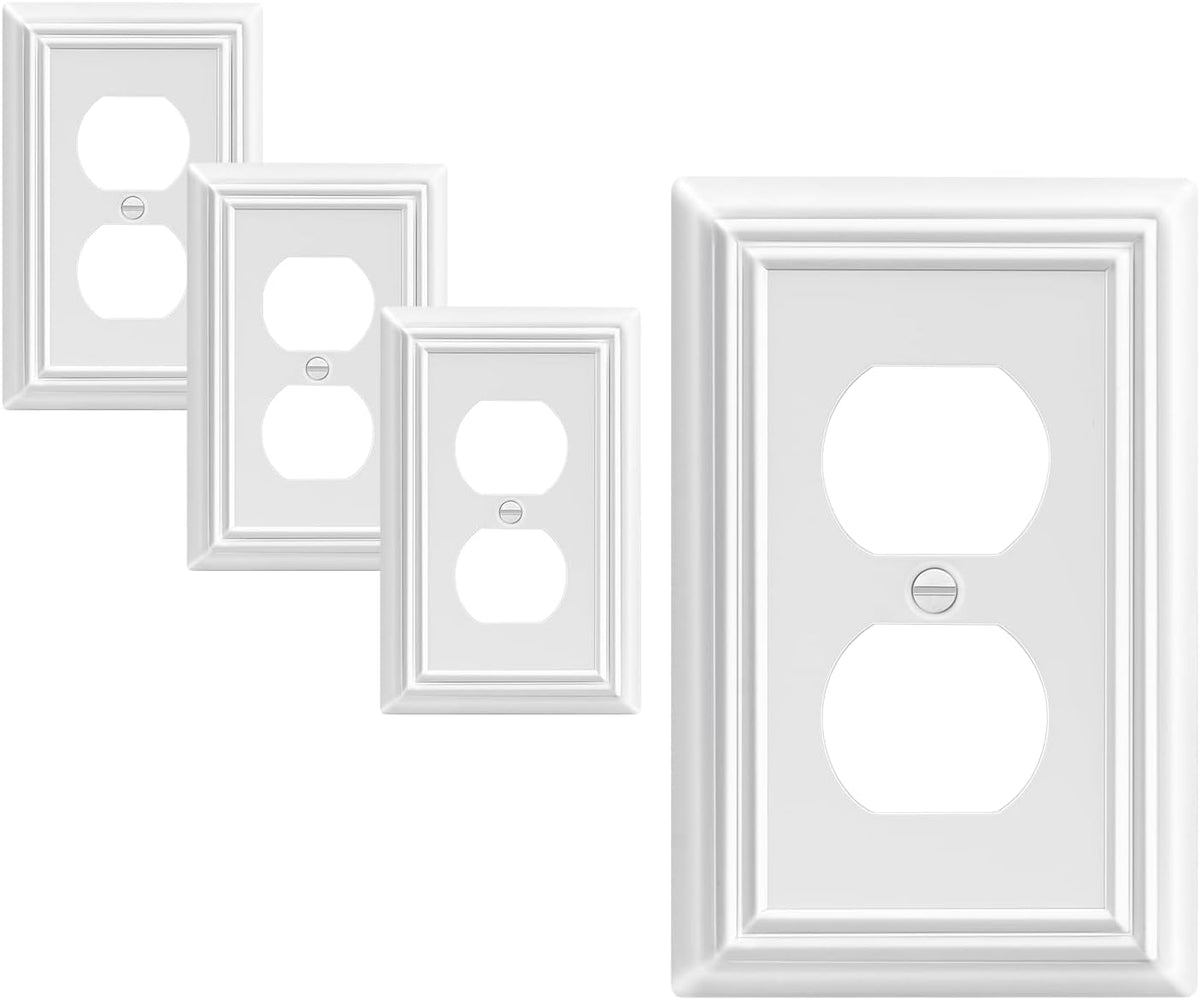 DEWENWILS 4 Pack White Outlet Cover Plate, White Metal Outlet Covers, 4.88"×3.13", Decorative